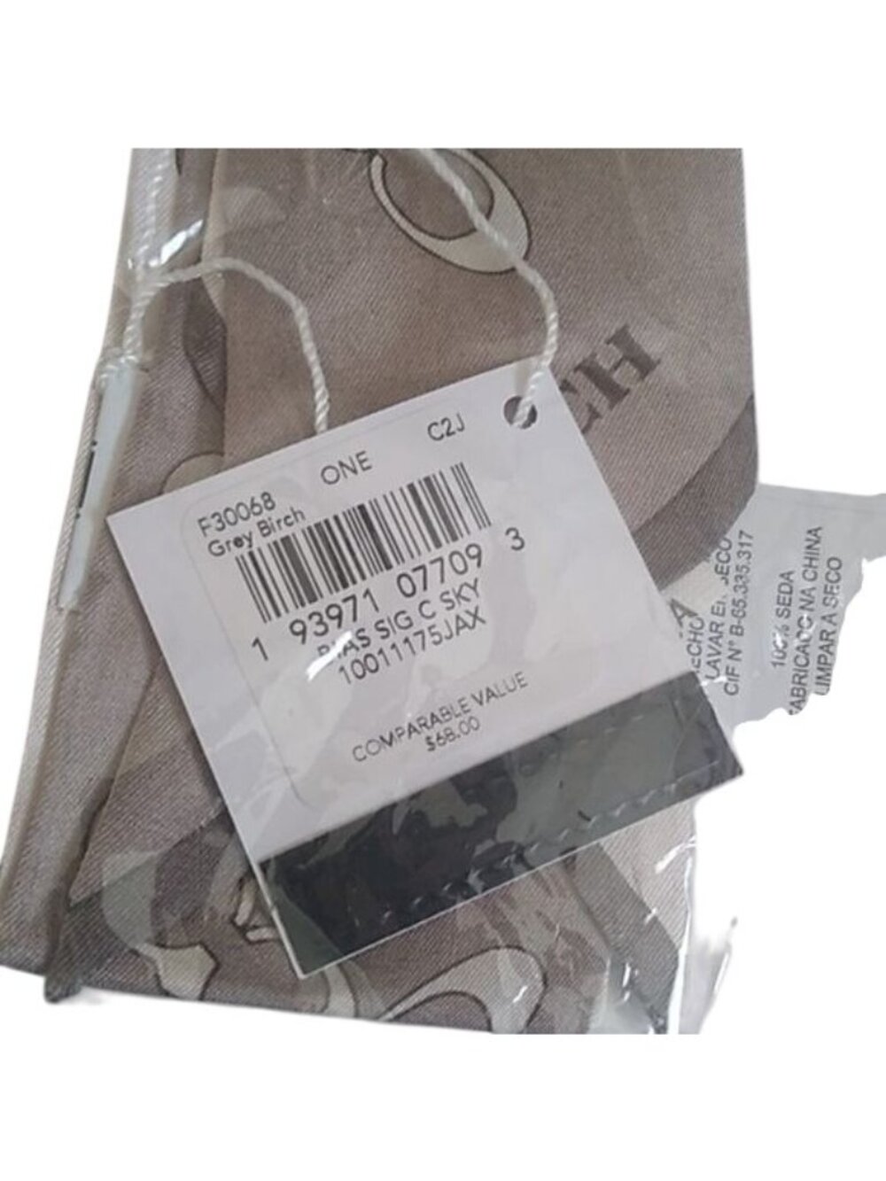 Coach Signature Kissing Cs Silk Skinny Scarf, Grey Birch - Picture 4 of 4